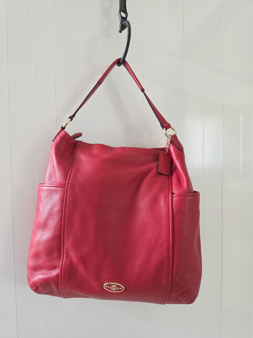 Coach Red Pebbled Leather Hobo Bag